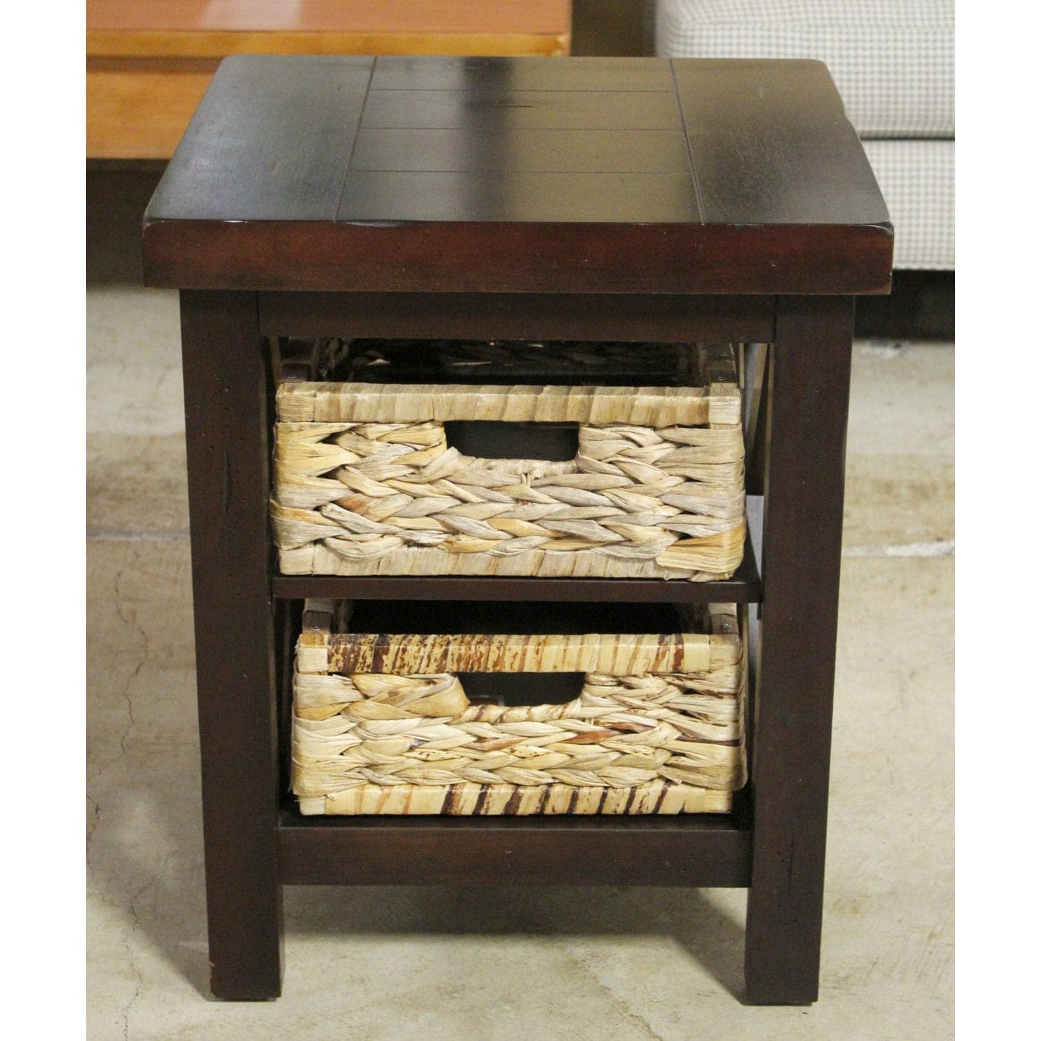 Mahogany End Table w/Basket Drawers - Mahogany Finish - Thumbnail 3