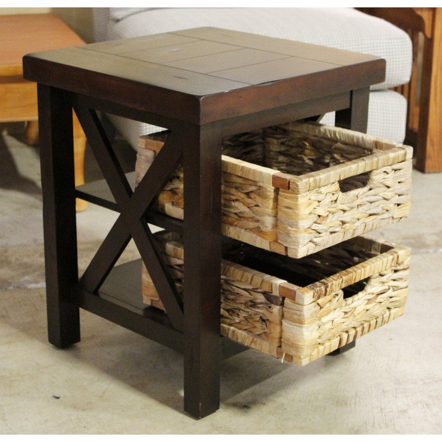Mahogany End Table w/Basket Drawers - Mahogany Finish - Thumbnail 2