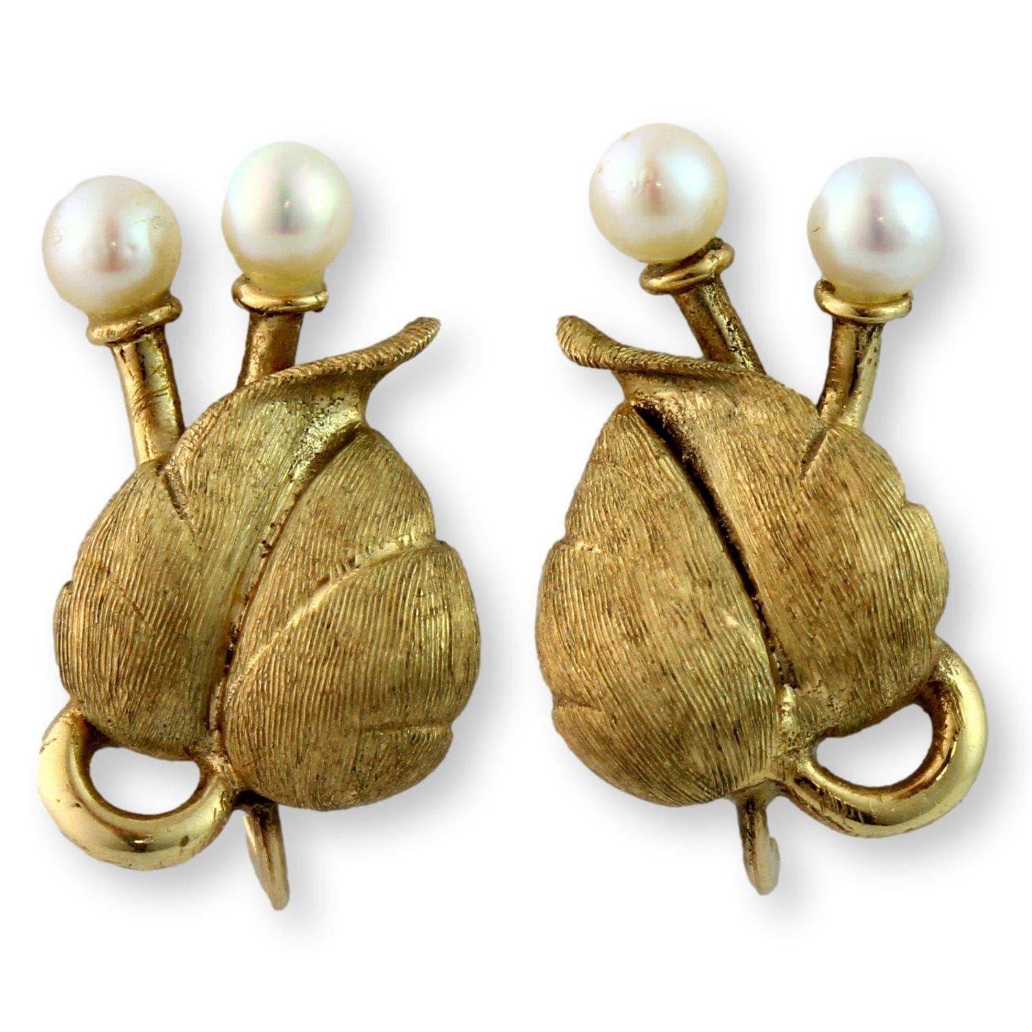 Two-Pearl Mid-Century Screwback Earrings 14K Two-Tone Finish Gold - Image 1