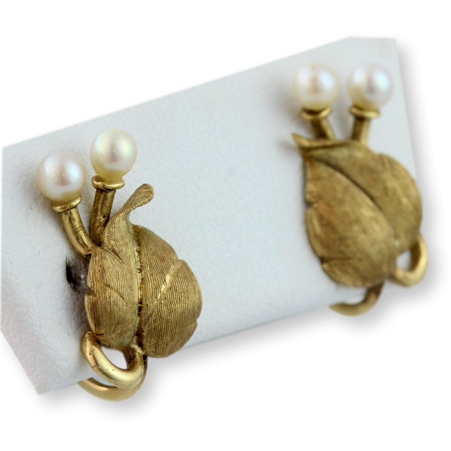 Two-Pearl Mid-Century Screwback Earrings 14K Two-Tone Finish Gold - Thumbnail 2