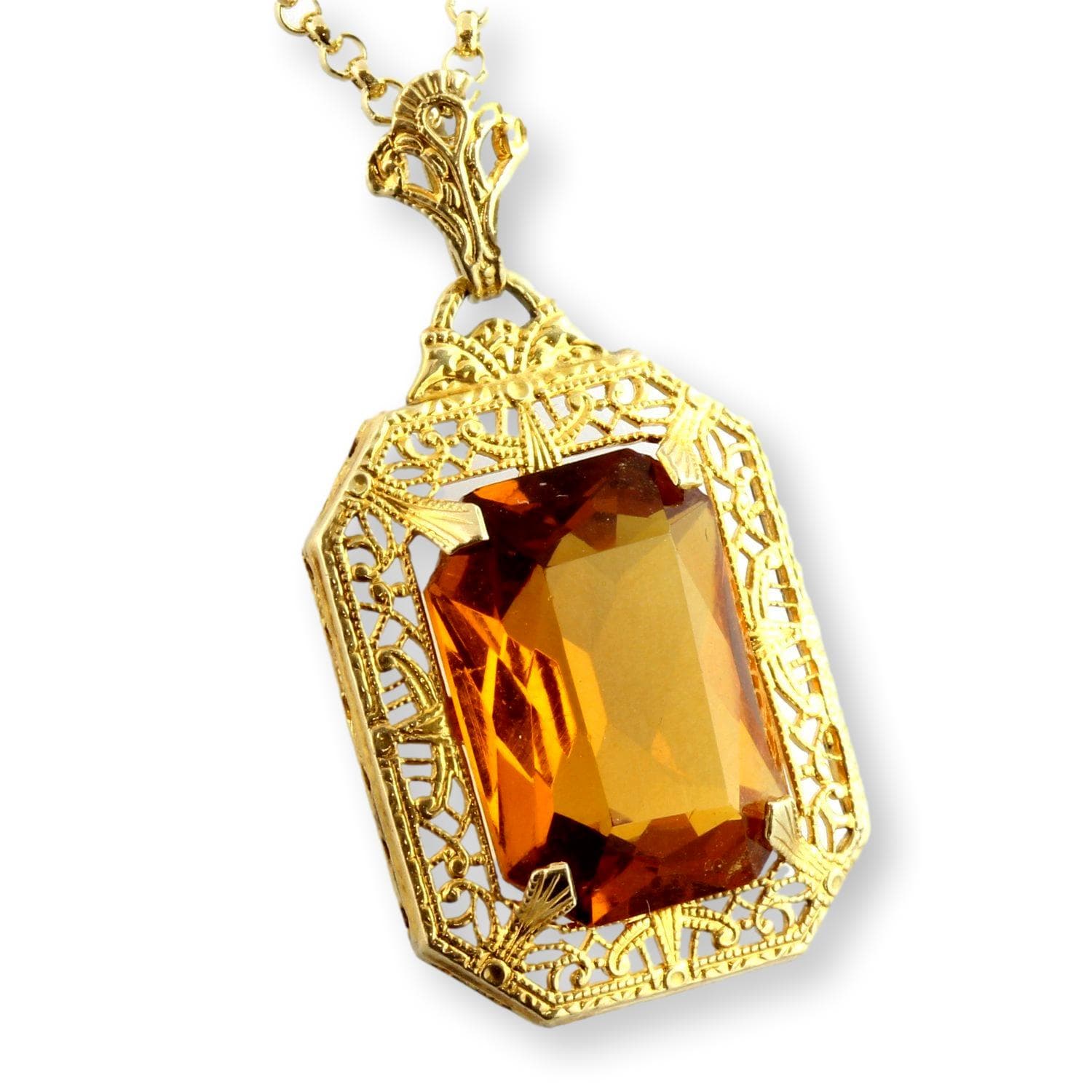 Color-Change Andalusite Art Deco Figree 10K Gold Pendant - ~ 4+ carats - 1.125" - Thumbnail 2
