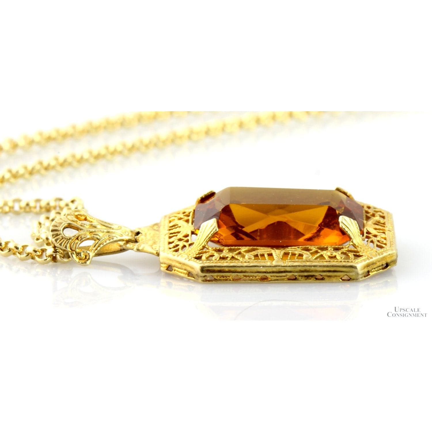 Color-Change Andalusite Art Deco Figree 10K Gold Pendant - ~ 4+ carats - 1.125" - Thumbnail 3