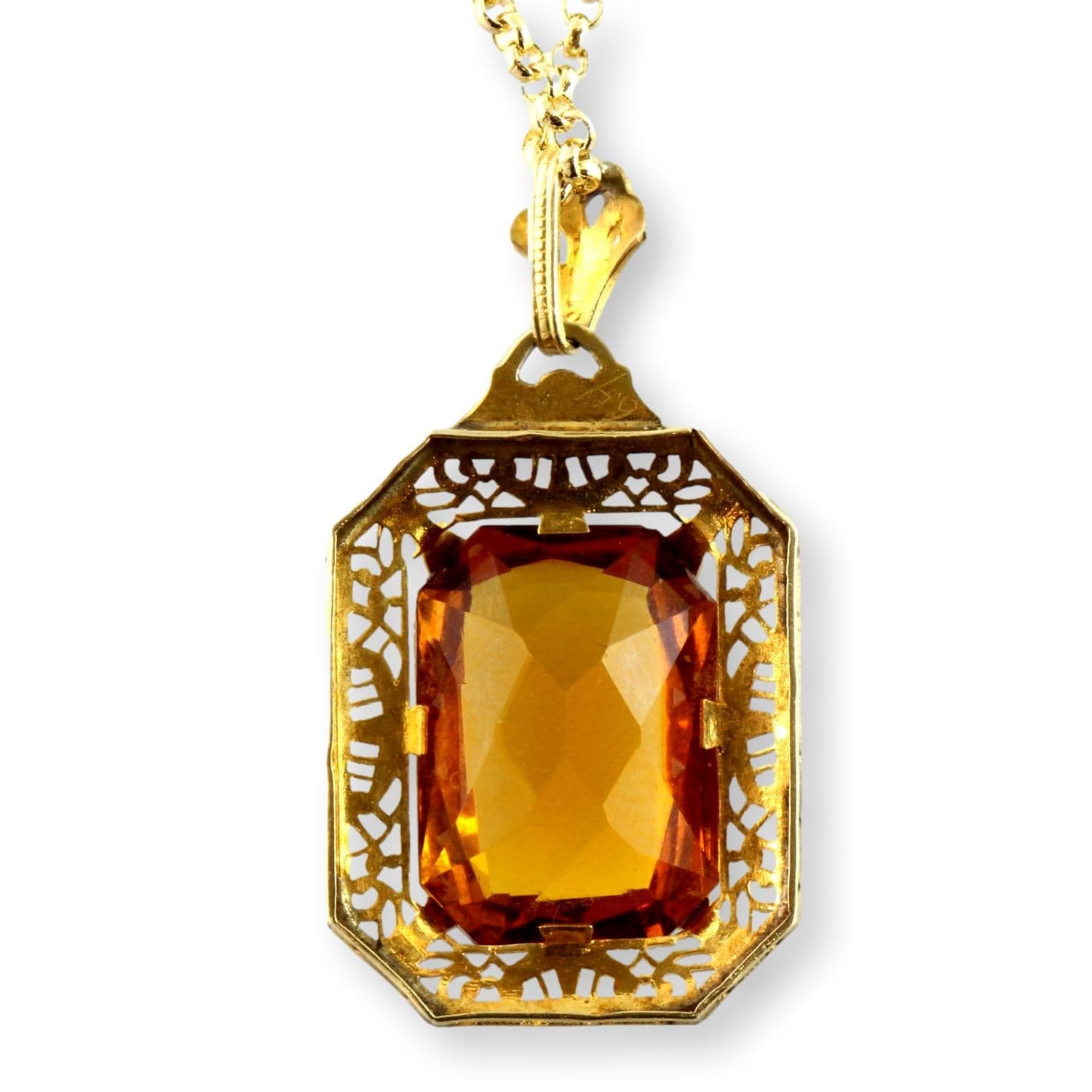 Color-Change Andalusite Art Deco Figree 10K Gold Pendant - ~ 4+ carats - 1.125" - Thumbnail 4