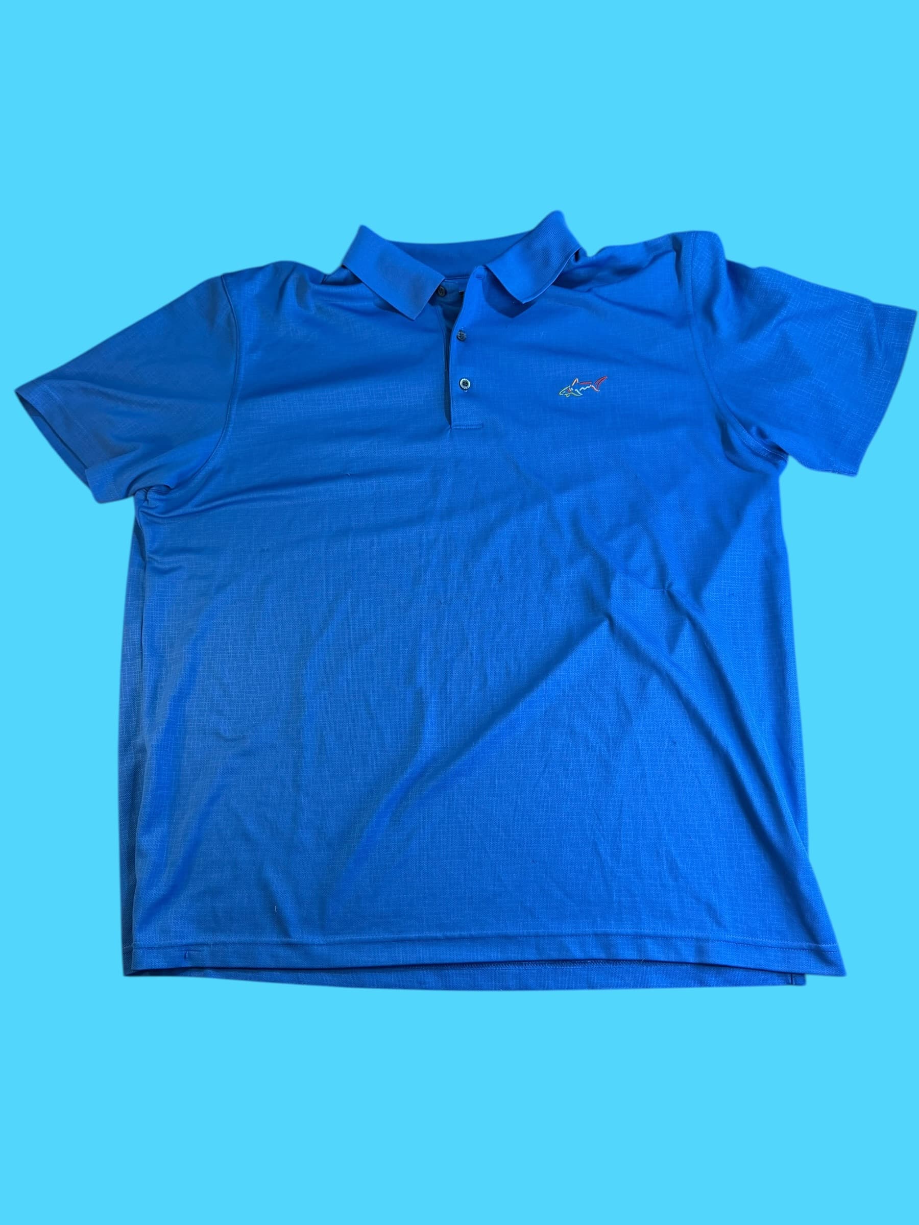 Greg Norman PlayDry Mens XXL Golf Polo Shirt Blue Moisture Wicking Shark Logo - Image 1