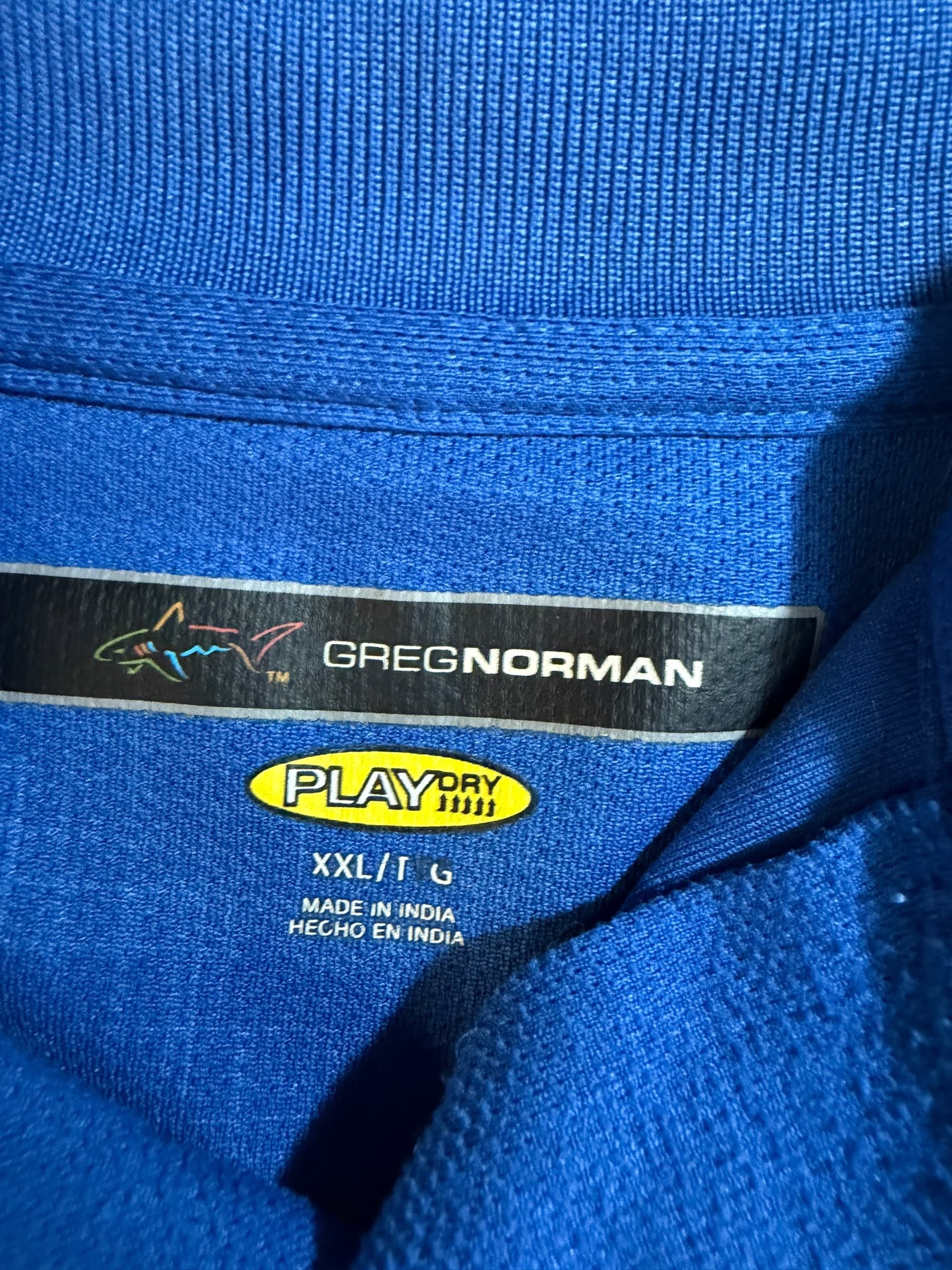Greg Norman PlayDry Mens XXL Golf Polo Shirt Blue Moisture Wicking Shark Logo - Thumbnail 3