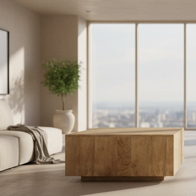 Lockhart Solid Mango Wood 30" Modern Square Coffee Table in Natural FFW-1014 - Thumbnail 3