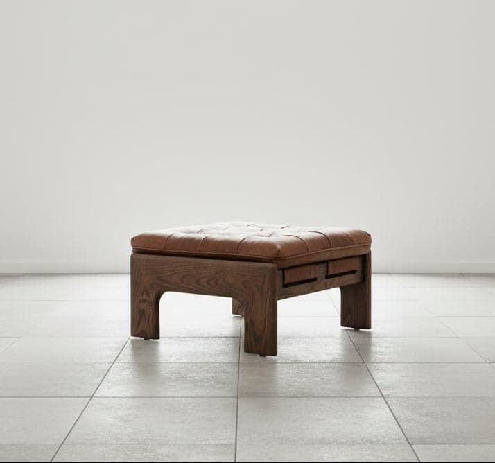 Four Hands Heirloom Siena Brown Halston Leather Ottoman FFW-1140 - Image 1