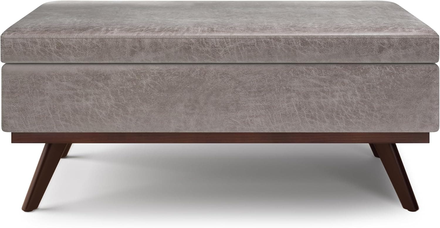 Owen 42" Coffee Table Storage Ottoman in Vegan Taupe/Grey Leather FFW258-645 - Thumbnail 3