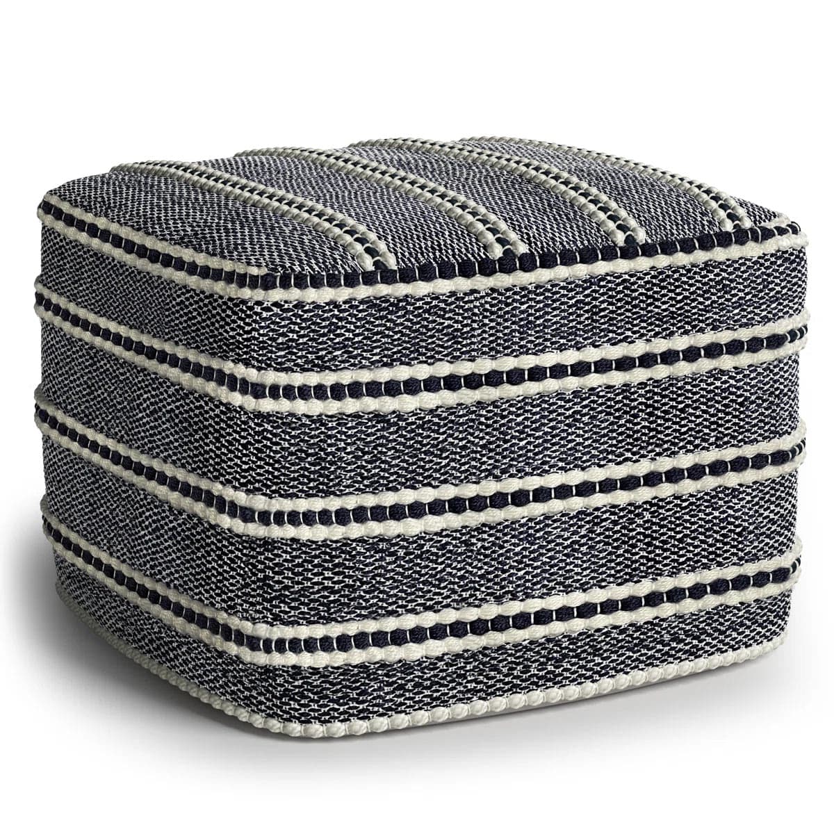 Corrie Boho Woven Pouf in Navy and White Recycled PET Polyester FFW-855 - Thumbnail 3