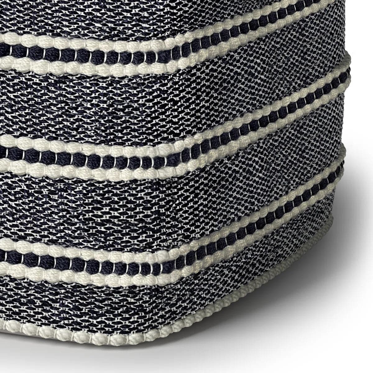 Corrie Boho Woven Pouf in Navy and White Recycled PET Polyester FFW-855 - Thumbnail 4