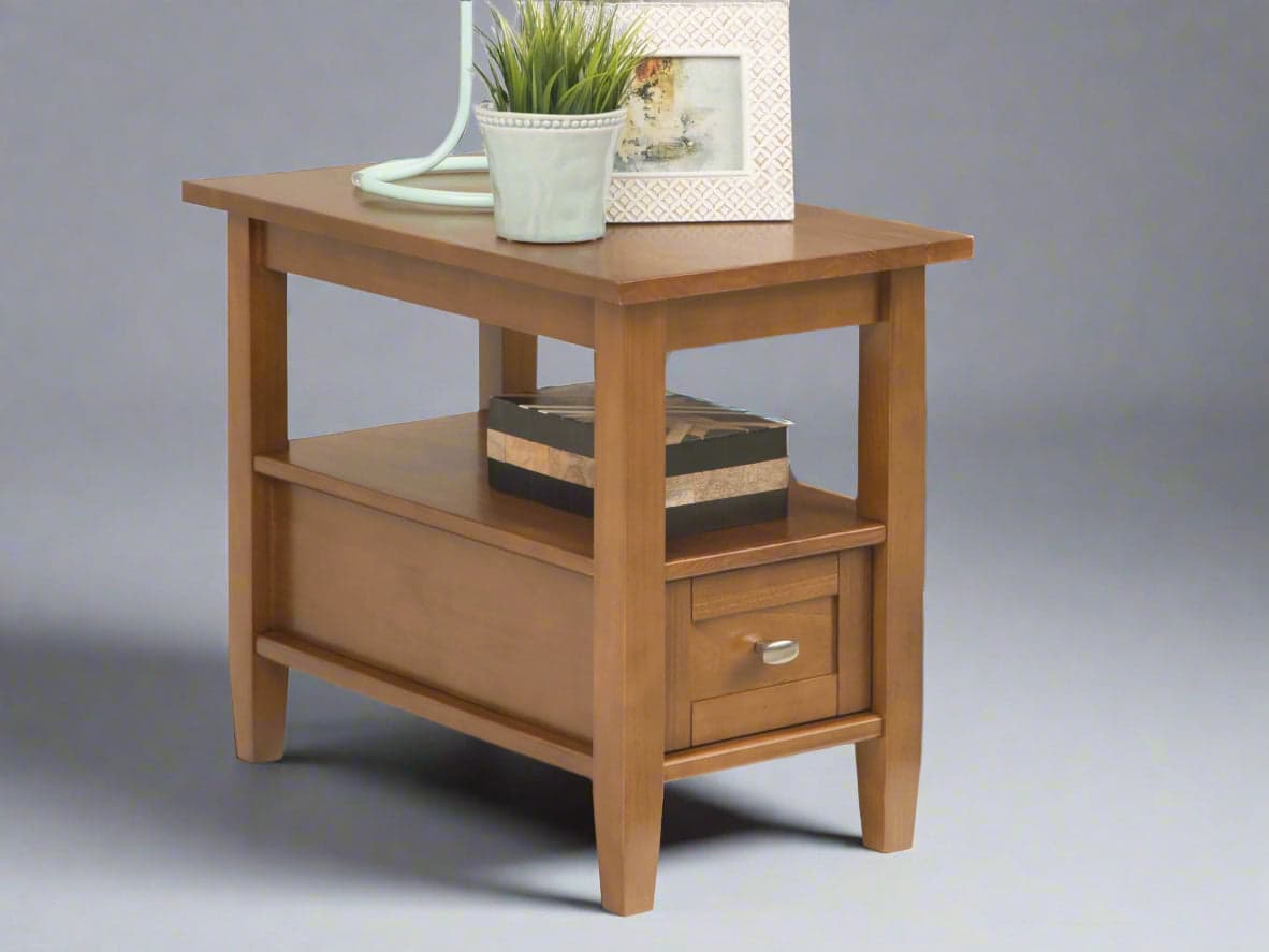 Dispose - Warm Shaker SOLID WOOD 14 inch Wide Rectangle Transitional Narrow Side Table in Light Golden Brown FFW-1000 - Image 1