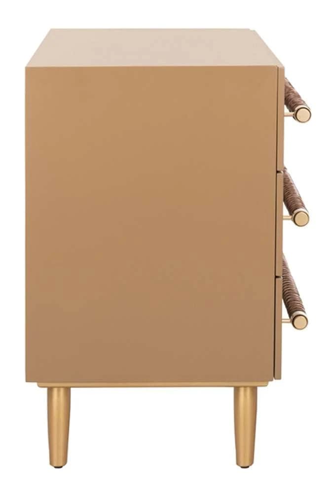 Safavieh Raquel Contemporary 3 Drawer Chest Nightstand - Taupe/Gold FFE-1343 - Thumbnail 3