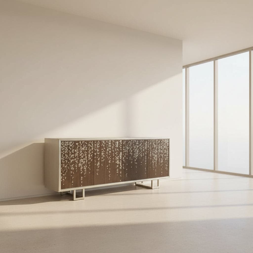 John Richard Wisteria 94" Beech Wood Ivory Champagne Silver Sideboard Buffet FFE-1344 - Image 1