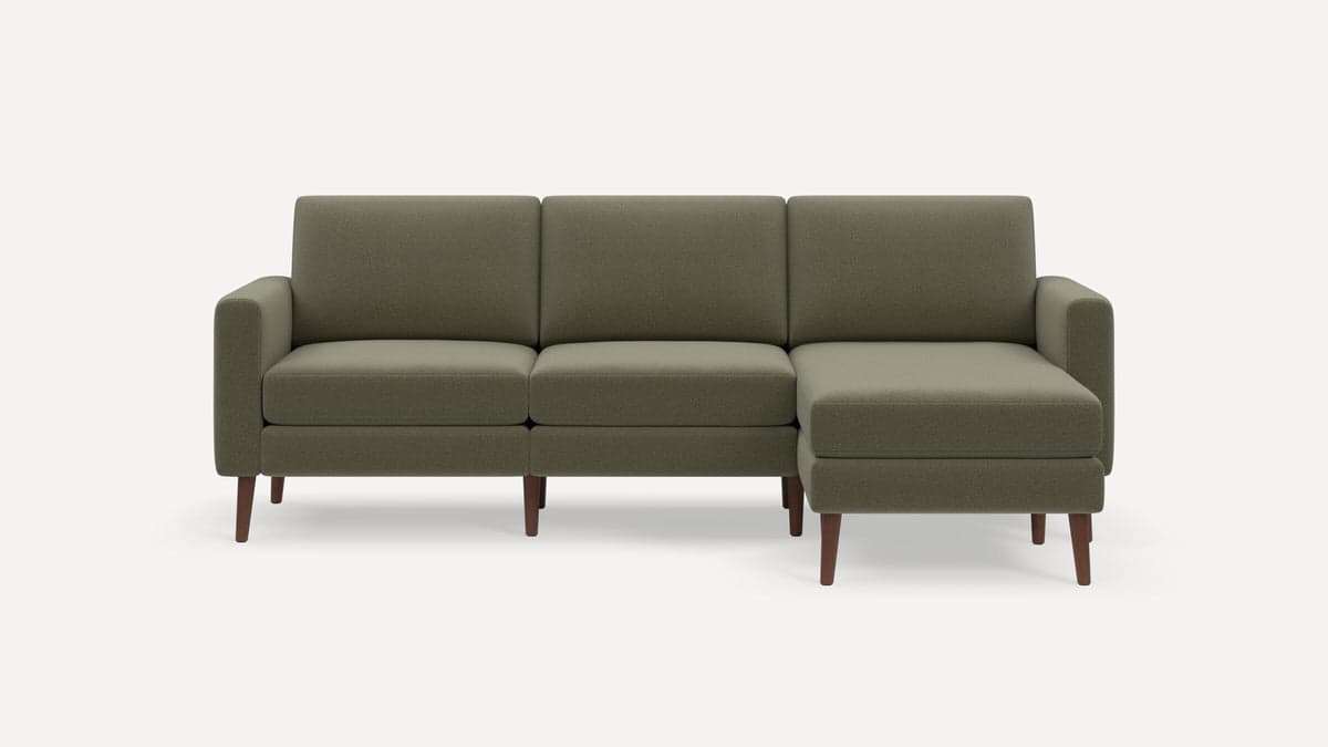 Burrow Nomad Plus 3-Piece Sofa with Chaise, Moss Green, Block Arm, Walnut FFE-1348 - Image 1