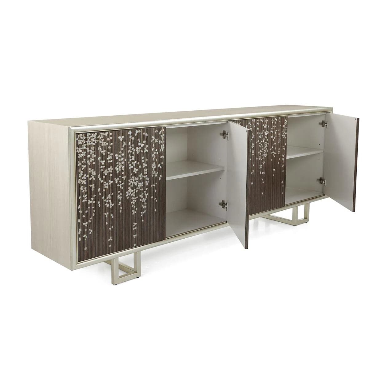 John Richard Wisteria 94" Beech Wood Ivory Champagne Silver Sideboard Buffet FFE-1344 - Thumbnail 3