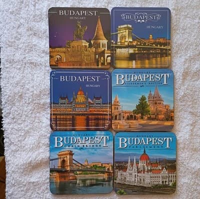 Budapest Hungary Landmark Square Cork Coaster Set of 6, Lightweight, Stackable - Image 1