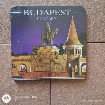 Budapest Hungary Pictorial Multicolor Cork Square Travel Coaster - Image 1