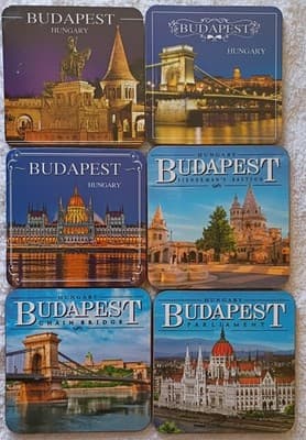 Budapest Hungary Landmark Square Cork Coaster Set of 6, Lightweight, Stackable - Thumbnail 2