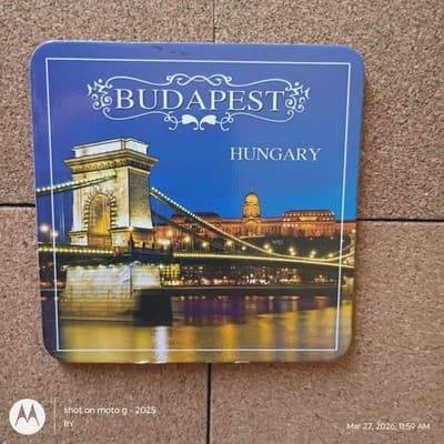 Budapest Hungary Chain Bridge Souvenir coaster. Multicolored - Image 1