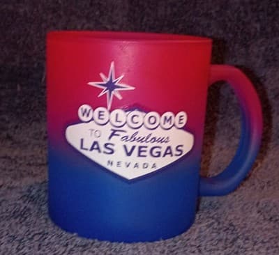 Las Vegas Nevada Novelty Coffee Mug Red Blue Ceramic Painted Advertising - Thumbnail 2