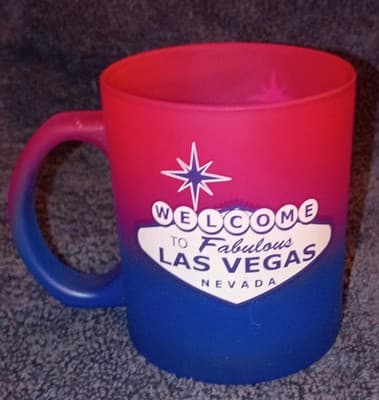 Las Vegas Nevada Novelty Coffee Mug Red Blue Ceramic Painted Advertising - Image 1