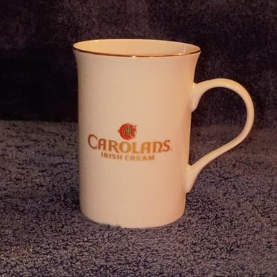 Carolans Irish Cream White Ceramic Mug Gold Rim Distillery Advertising - Image 1
