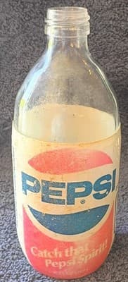 Pepsi Vintage Glass Bottle Catch That Pepsi Spirit. Foam label fatty bottle. - Image 1
