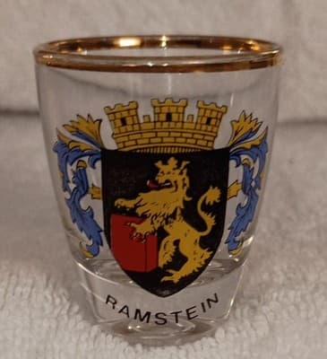 Ramstein Coat of Arms Gold Rim Black Red Shot Glass 22 Karat Gold (RARE) - Image 1