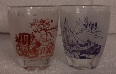 Vintage Currier And Ives Styled Printed Shot Glass Set Very Rare & Hard To Find - Image 1