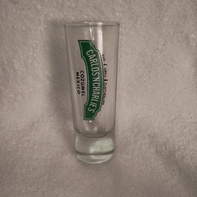 Carlos'n Charlie's Cozumel Mexico Clear Decorated Double Shot Glass Barware - Image 1