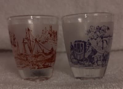 Vintage Currier And Ives Styled Printed Shot Glass Set Very Rare & Hard To Find - Thumbnail 2