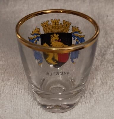 Ramstein Coat of Arms Gold Rim Black Red Shot Glass 22 Karat Gold (RARE) - Thumbnail 3