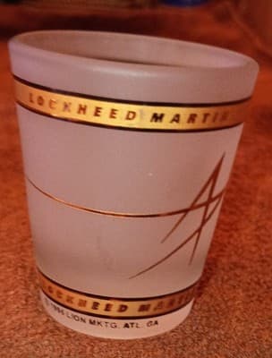 1996 Lockheed Martin Gold Trim Frosted Shot Glass Very Nice And Very Rare - Image 1
