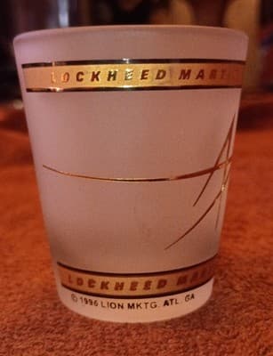 1996 Lockheed Martin Gold Trim Frosted Shot Glass Very Nice And Very Rare - Thumbnail 3