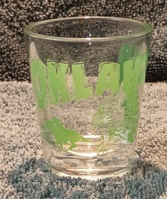 Vintage 1980's Oklahoma Souvenir Clear Glass Shot Glass Painted Green - Image 1