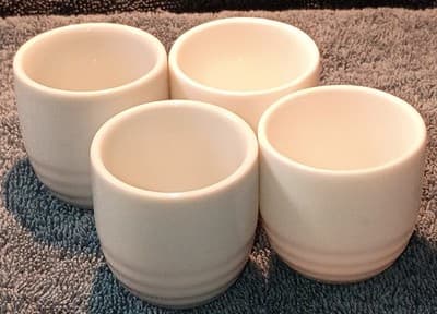 Set of 4 White Ribbed Ceramic Saki Cups Glazed Round Made in Japan - Image 1
