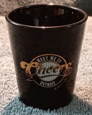 Vintage CHEERS Meet Me In Detroit Black Shot Glass 22 Karat Gold Plated (RARE) - Image 1