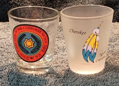 Cherokee Nation Seal & North Carolina Shot Glassed Native American (RARE) 1980'S - Image 1