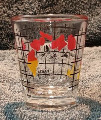 Hawaii Map Painted Clear Glass Shot Glass Vintage 1980's (VERY RARE) - Thumbnail 3
