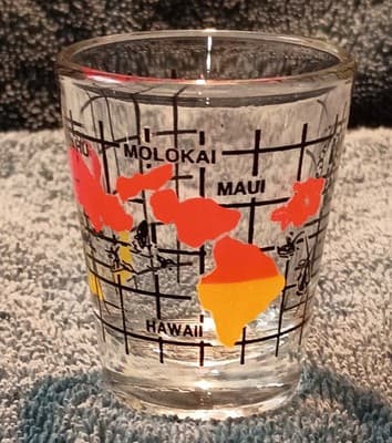 Hawaii Map Painted Clear Glass Shot Glass Vintage 1980's (VERY RARE) - Image 1