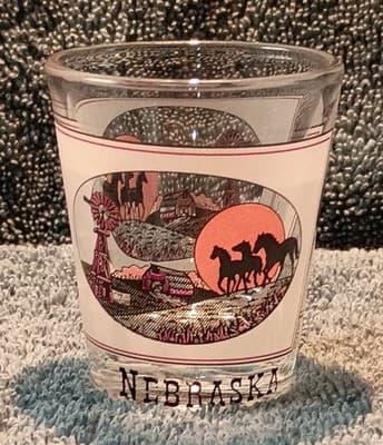 Nebraska Painted Horse Scene Shot Glass Clear Multicolor Vintage 1980's (RARE) - Image 1