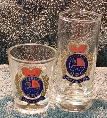 Myrtle Beach Sun & Fun Painted Shot Glass Set 2-Piece Set Vintage 1980's (RARE) - Image 1