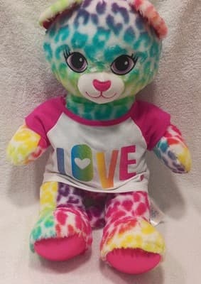 Build-A-Bear Workshop Multicolor Plush Bear Rainbow Tie-Dye with LOVE Shirt 2017 - Image 1