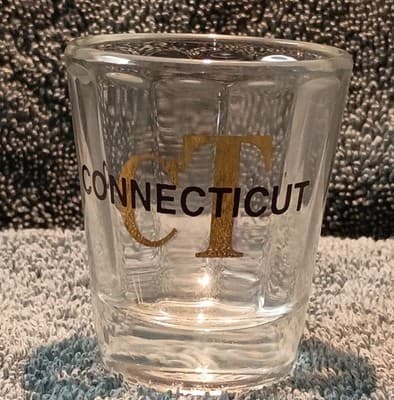 Connecticut Ribbed Clear Glass Shot Glass Painted Barware Vintage 1980's - Image 1