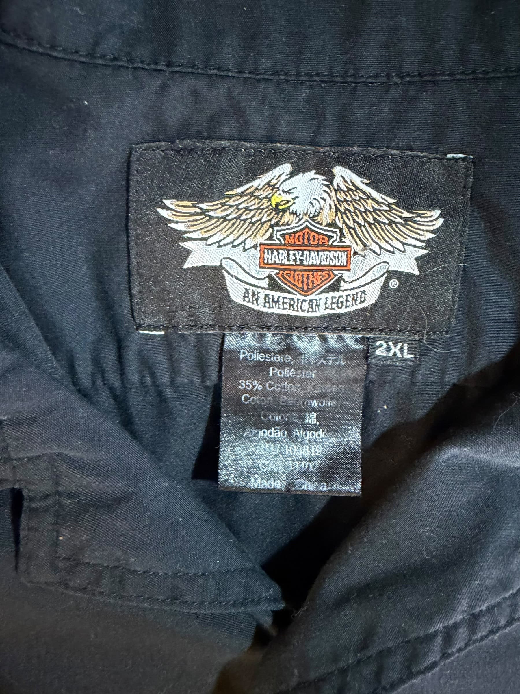 Vintage Harley Davidson 2XL Shirt Barbed Wire Stripe Camp Button Up Biker Y2K - Thumbnail 5