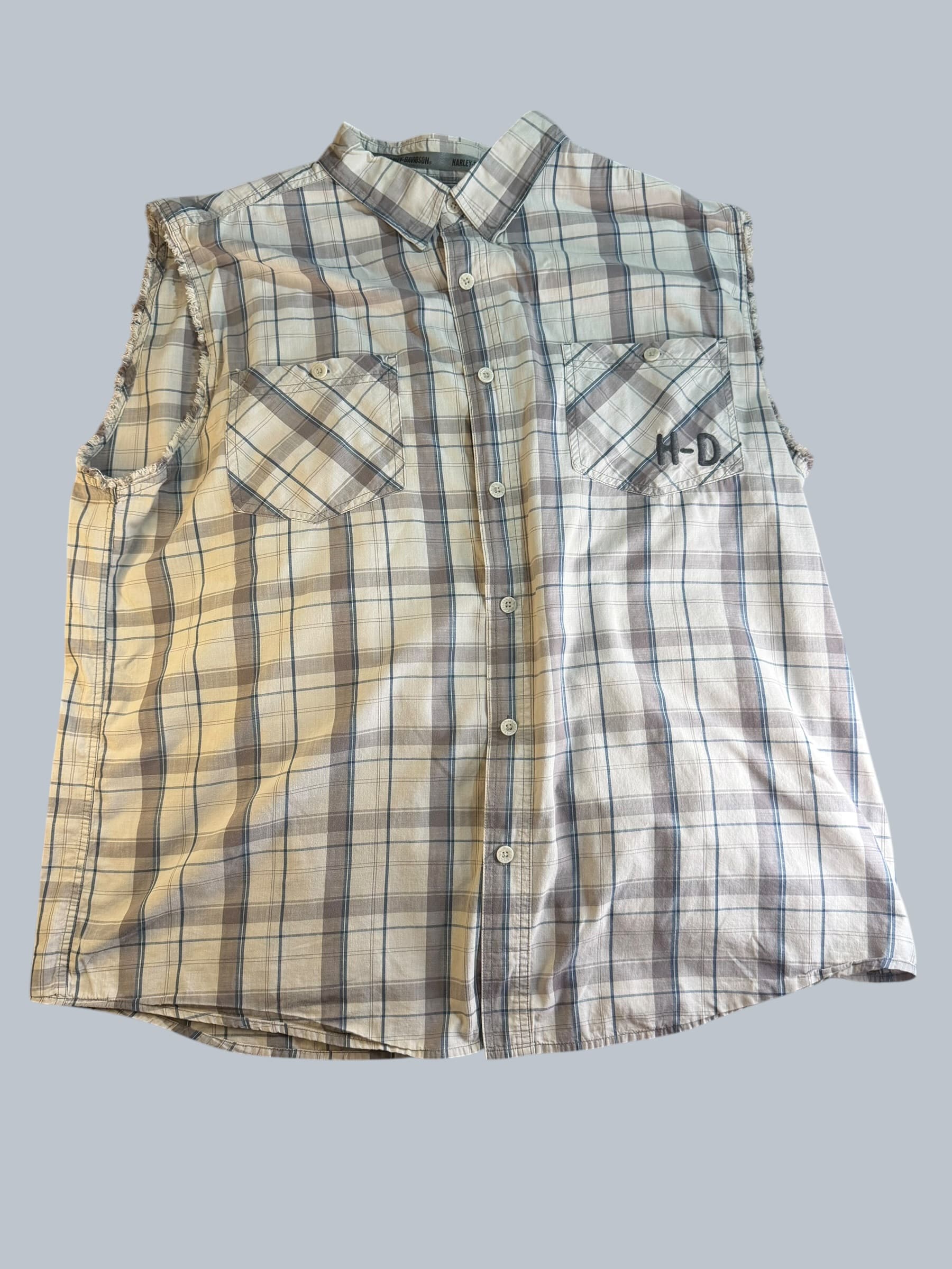 Harley-Davidson Motorcycles Plaid Sleeveless Shirt Vintage Cutoff 2XL H-D Biker - Image 1