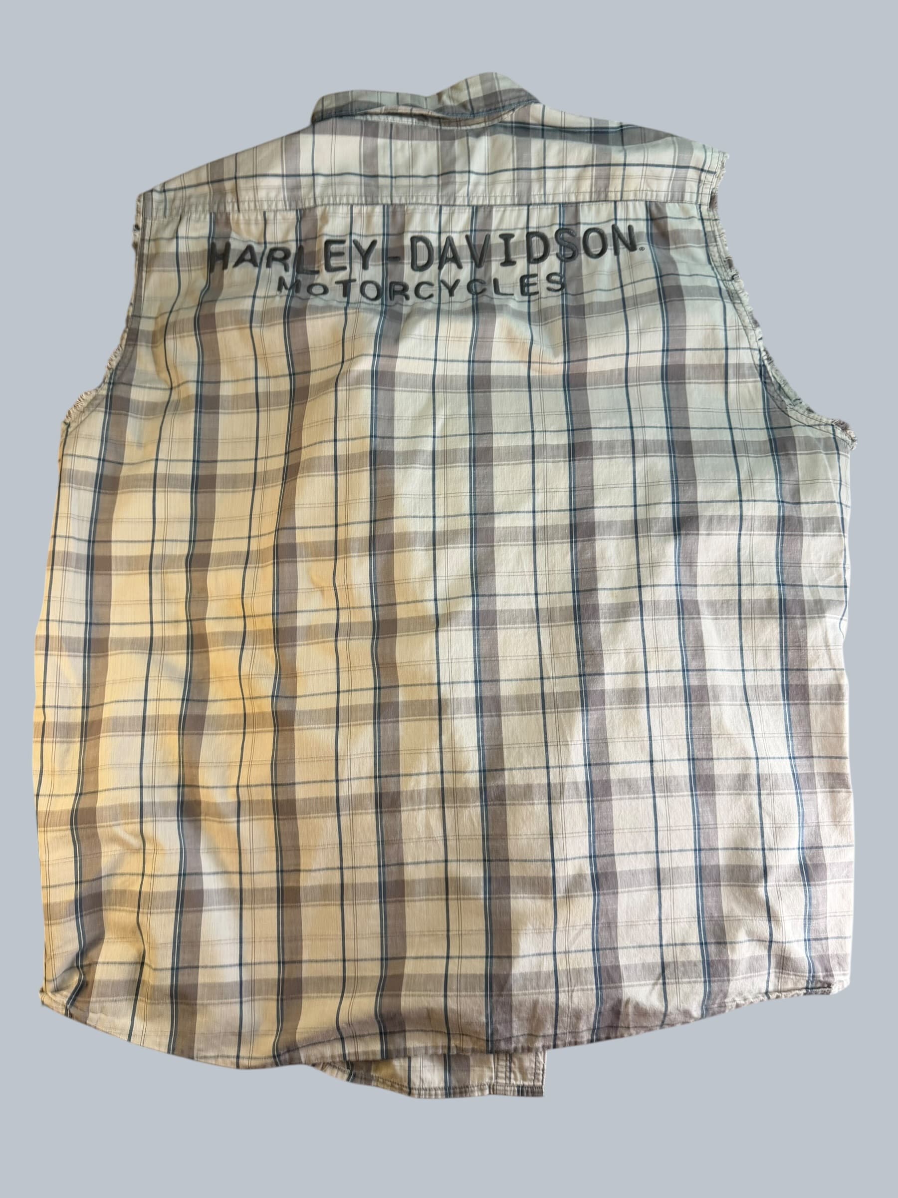 Harley-Davidson Motorcycles Plaid Sleeveless Shirt Vintage Cutoff 2XL H-D Biker - Thumbnail 4