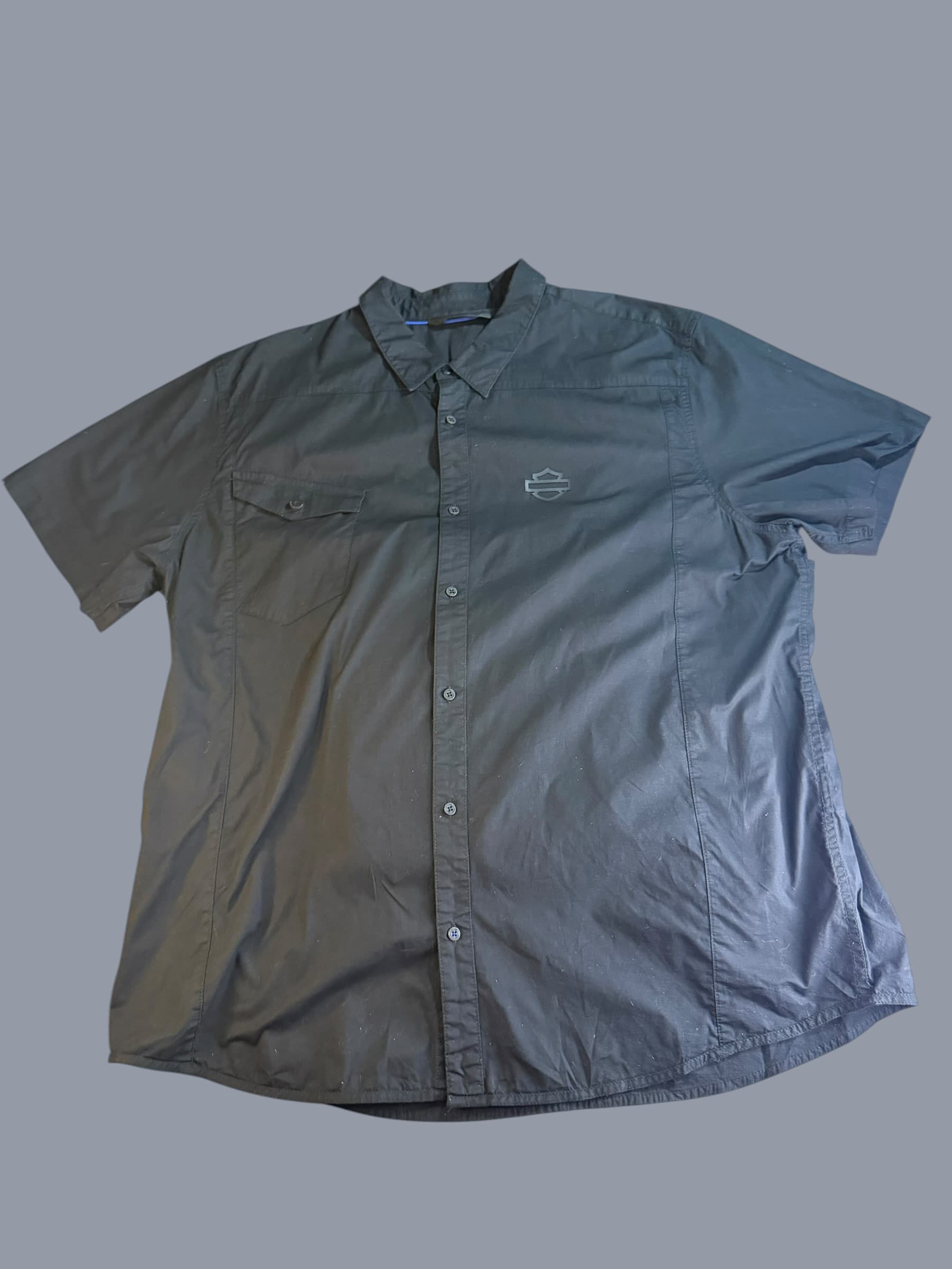 Harley-Davidson Slim Fit Short Sleeve Button Shirt Black 3XL Bar Shield Biker - Image 1