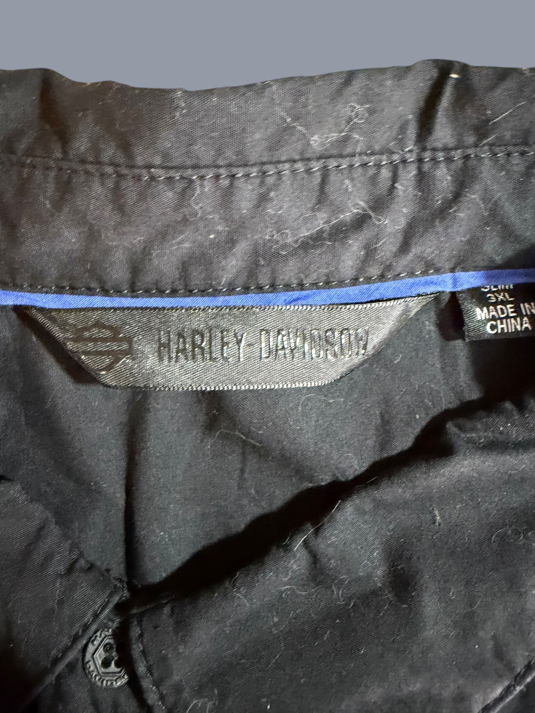 Harley-Davidson Slim Fit Short Sleeve Button Shirt Black 3XL Bar Shield Biker - Thumbnail 3