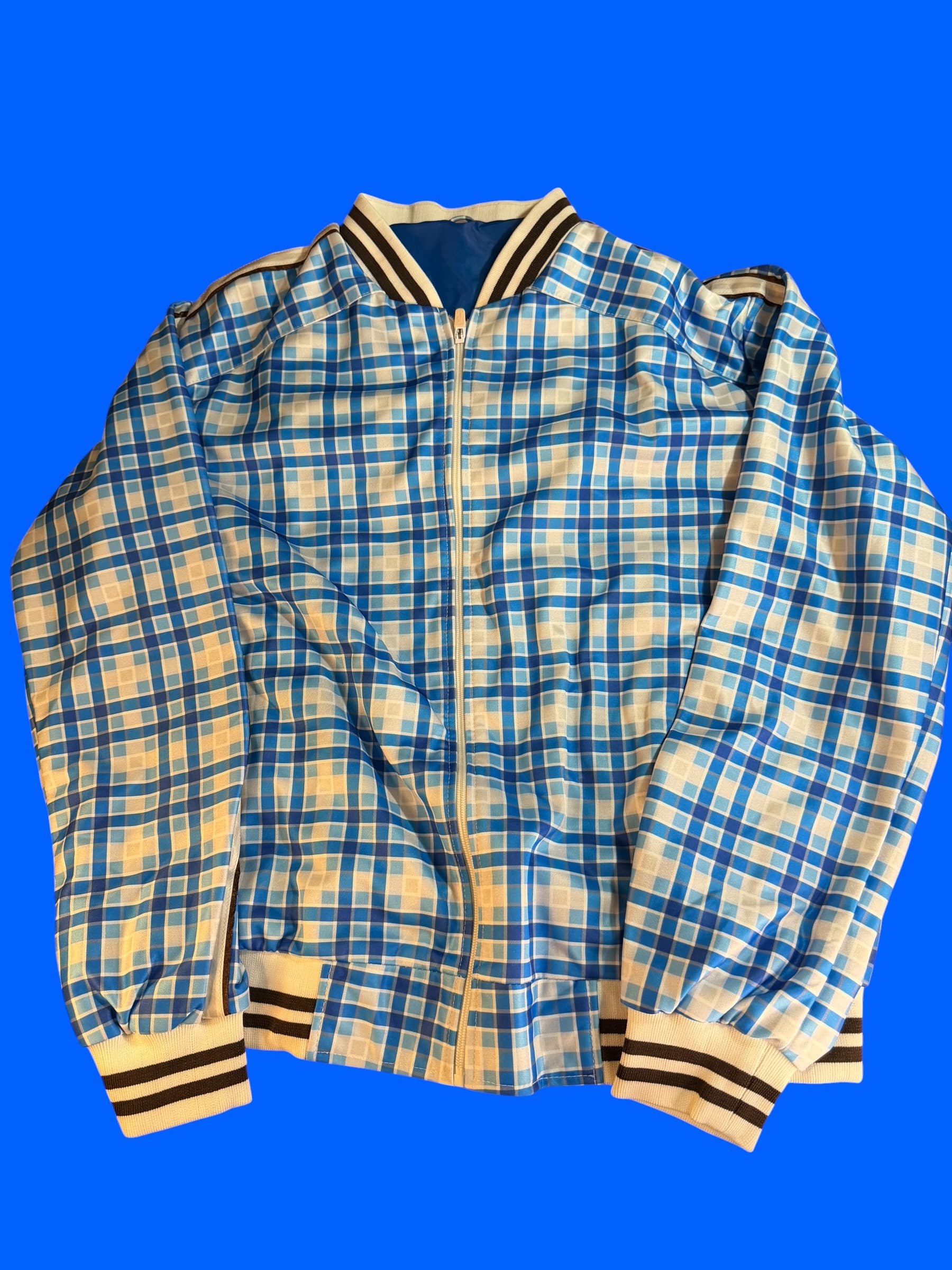 Vintage Plaid Track Suit Set Jacket Pants Blue White Y2K Retro Athletic XL - Thumbnail 2